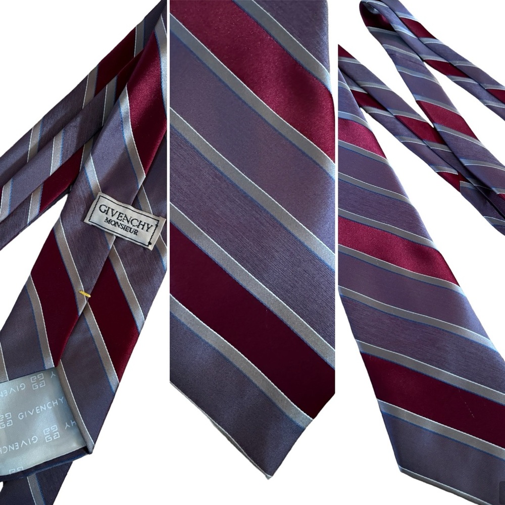 Vintage GIVENCHY MONSIEUR Necktie Burgundy Multi Color Size XL